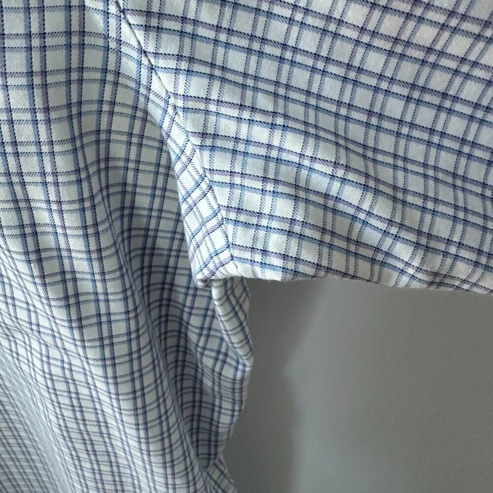 Marks & Spencer Blue, Purple & White Checked Men's Dress Shirt  100% Cotton - Picture 9 of 14